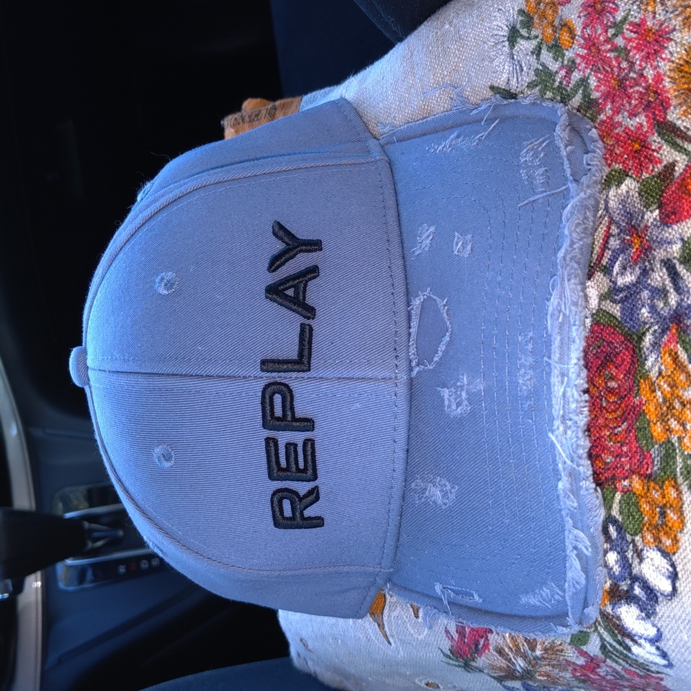 Replay Men's Distressed Baseball Strapback Hat Cap Light Blue